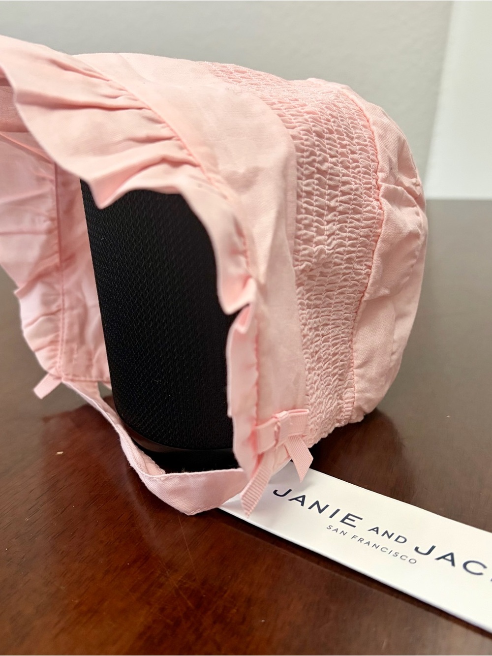 Janie and Jack Light Baby Pink Ruffled Baby Bonnet